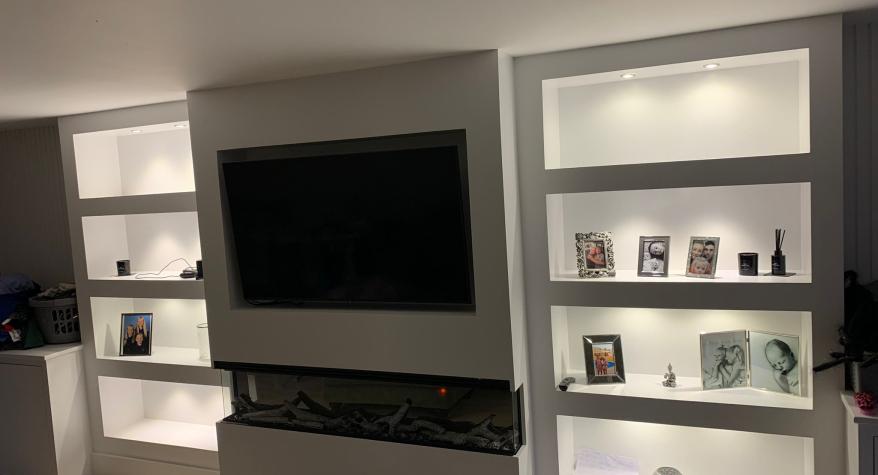 Media wall downlights and fireplace installation in Bexley